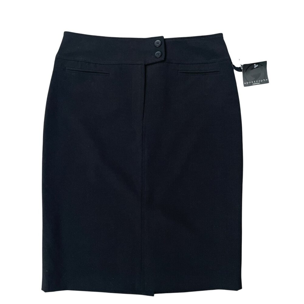 Apostrophe Essentials Straight Black Pencil Skirt Zip/Double Button Lined Size 6